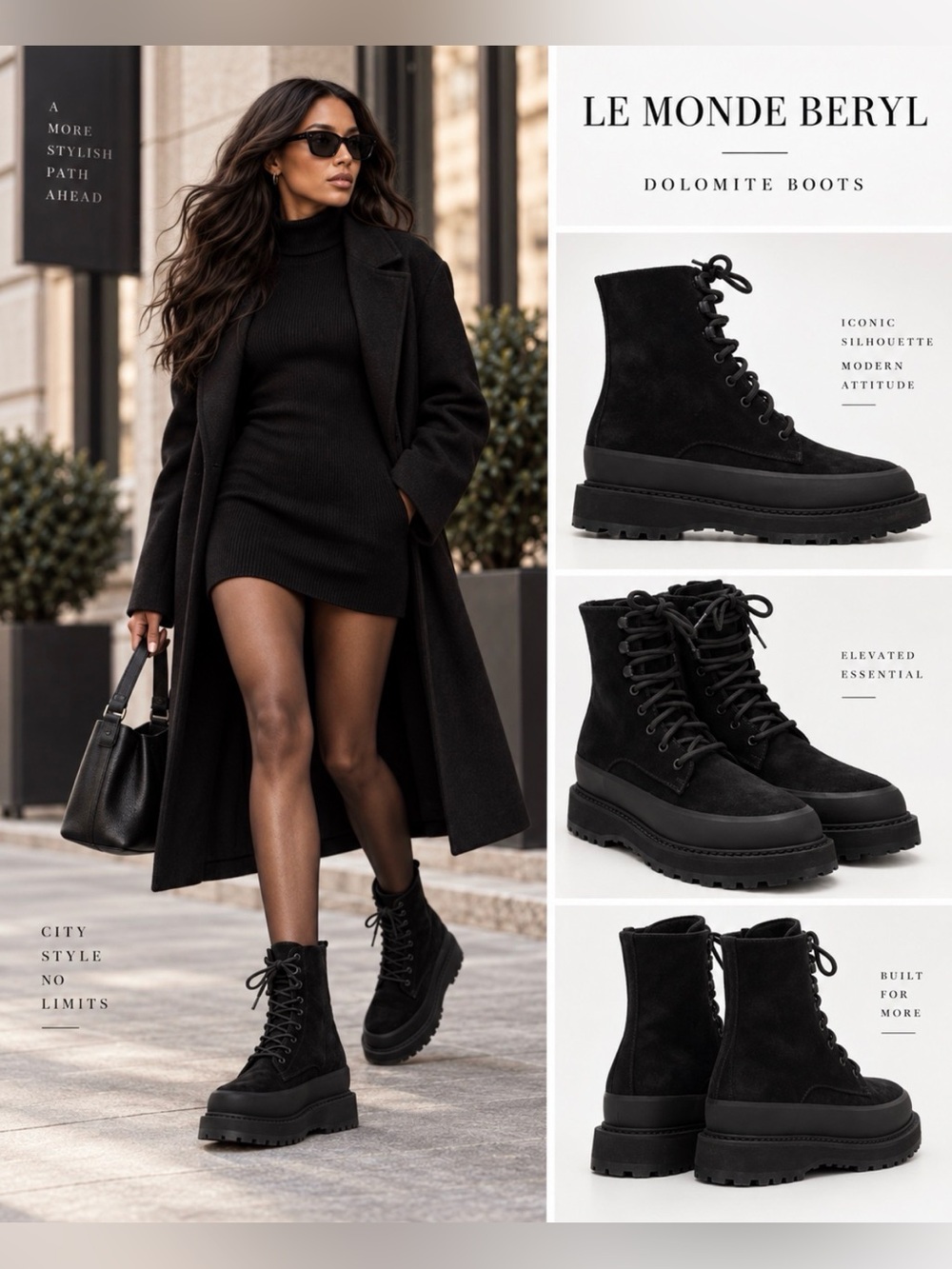 Le Monde Beryl Dolomite Boots Black Suede Shearling Size 42 NWOB Retail $935